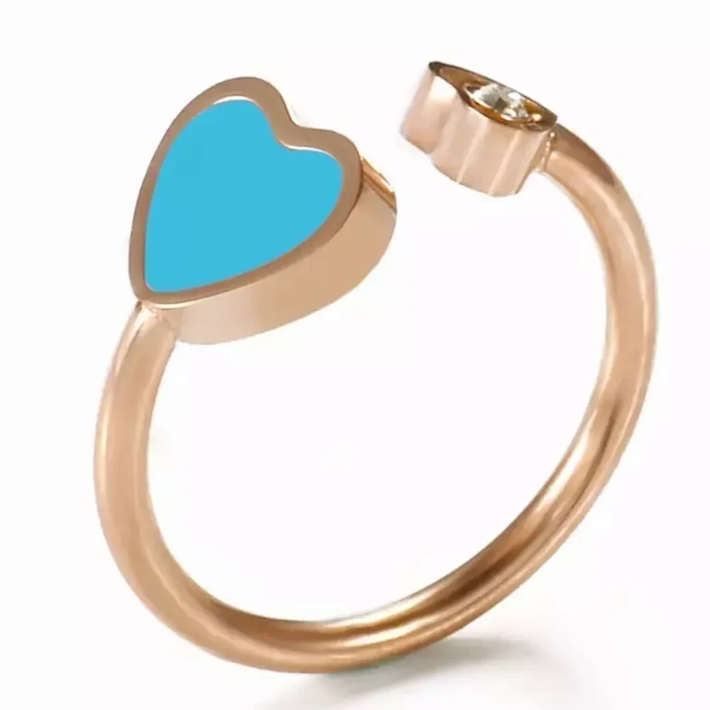 💎238💎 Ch*pard Teal Blue Happy Hearts Rose Gold Ring‎